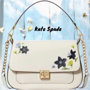 Kate Spade NWT Leather Phoebe Floral Appliqué Meringue Crossbody   Bag